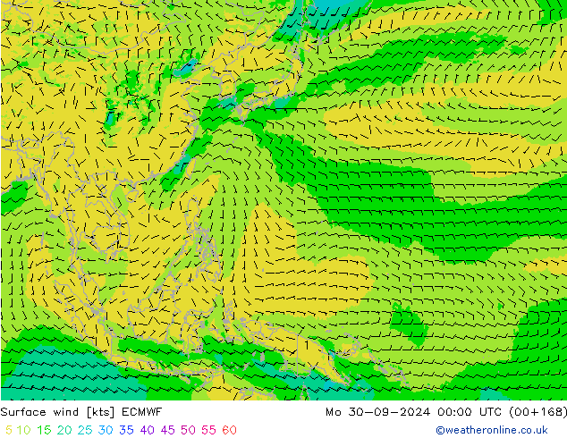 Viento 10 m ECMWF lun 30.09.2024 00 UTC