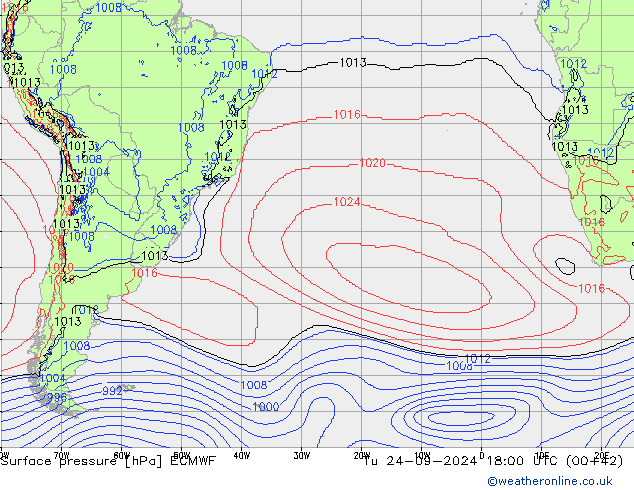 Surface pressure ECMWF Tu 24.09.2024 18 UTC