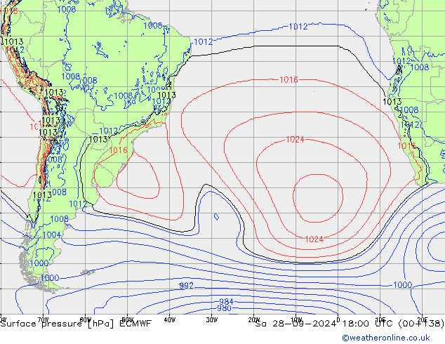 Presión superficial ECMWF sáb 28.09.2024 18 UTC