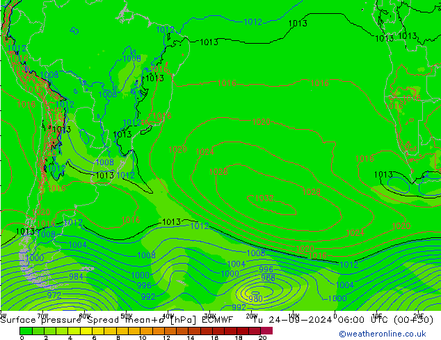 Surface pressure Spread ECMWF Tu 24.09.2024 06 UTC