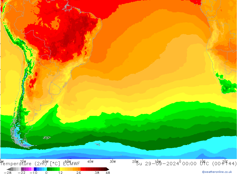 Sıcaklık Haritası (2m) ECMWF Paz 29.09.2024 00 UTC