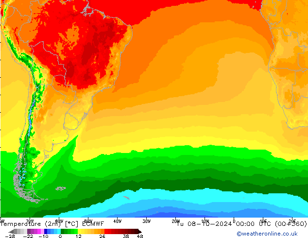 Temperatura (2m) ECMWF Ter 08.10.2024 00 UTC