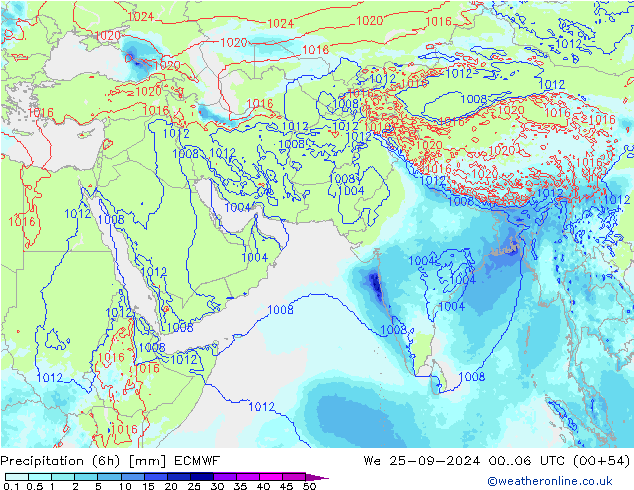 Precipitação (6h) ECMWF Qua 25.09.2024 06 UTC