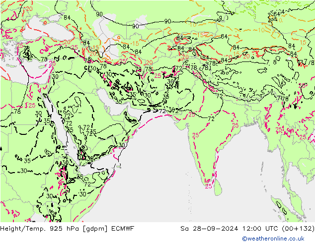 Géop./Temp. 925 hPa ECMWF sam 28.09.2024 12 UTC