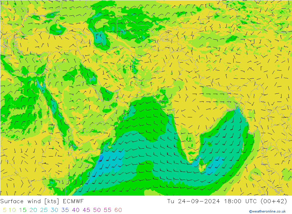 Vento 10 m ECMWF mar 24.09.2024 18 UTC