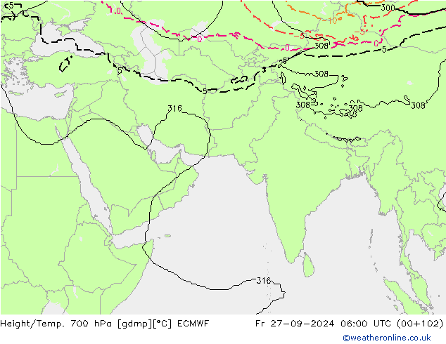 Height/Temp. 700 hPa ECMWF Fr 27.09.2024 06 UTC