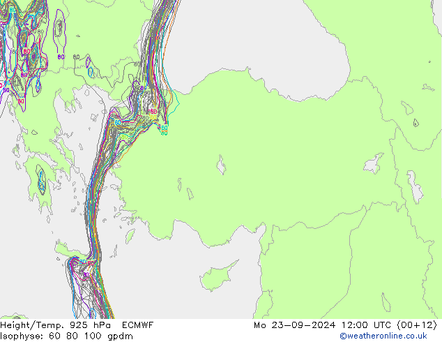 Height/Temp. 925 hPa ECMWF pon. 23.09.2024 12 UTC