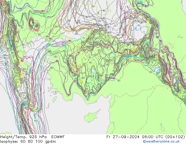 Height/Temp. 925 hPa ECMWF Sex 27.09.2024 06 UTC