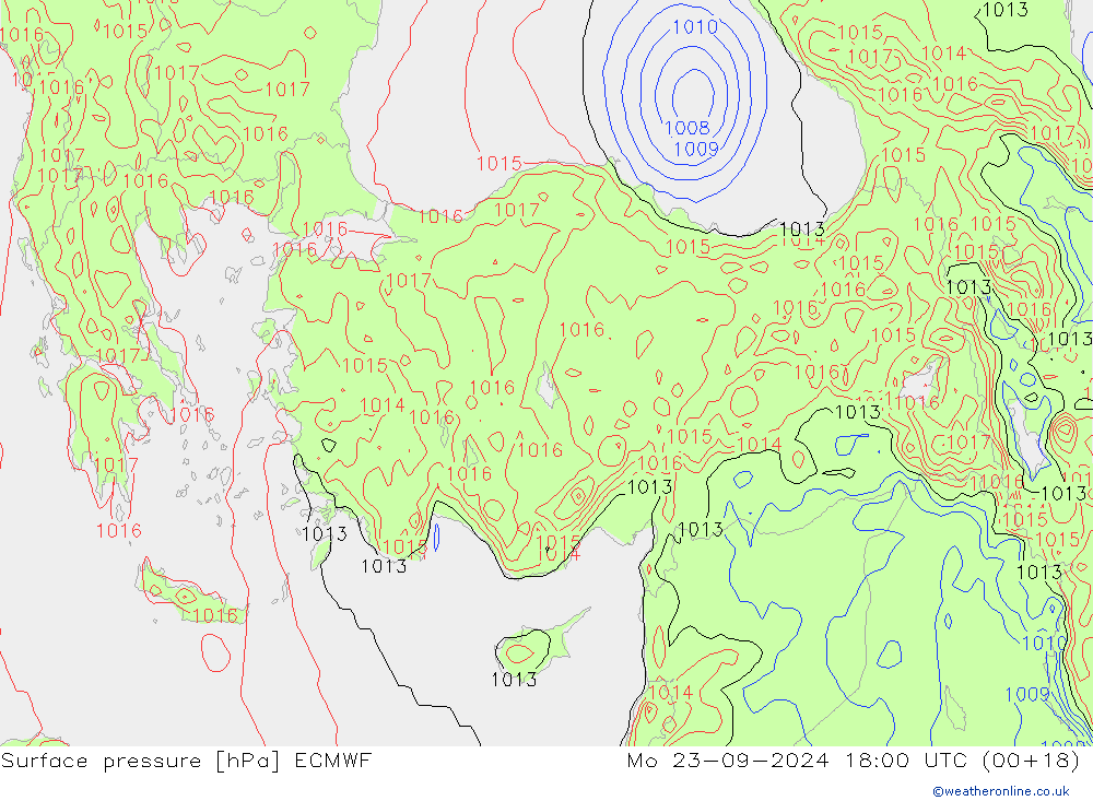 Surface pressure ECMWF Mo 23.09.2024 18 UTC