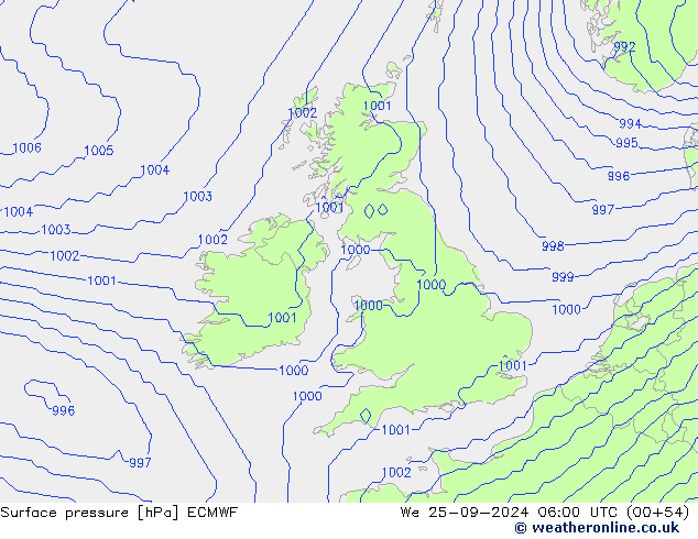 Surface pressure ECMWF We 25.09.2024 06 UTC