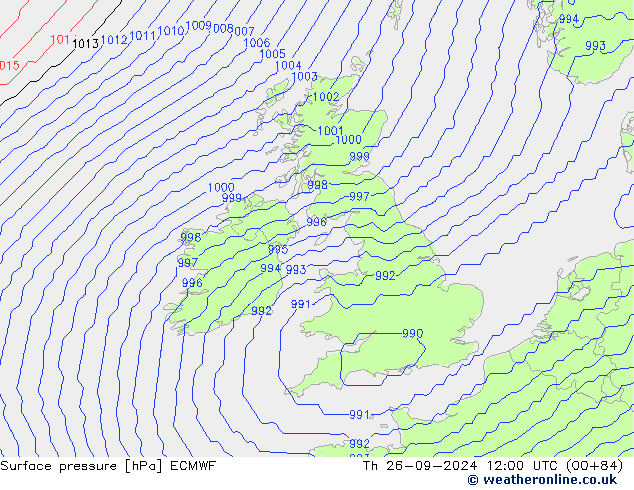 pressão do solo ECMWF Qui 26.09.2024 12 UTC