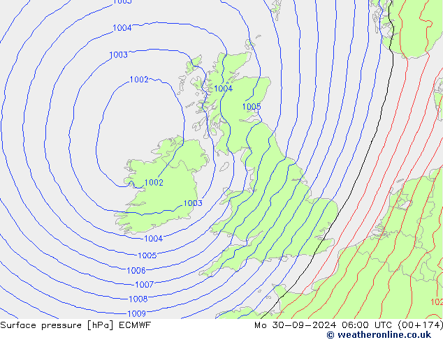 pressão do solo ECMWF Seg 30.09.2024 06 UTC