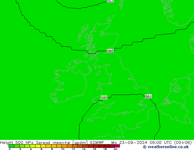 Height 500 hPa Spread ECMWF Mo 23.09.2024 06 UTC