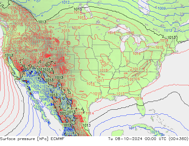 Surface pressure ECMWF Tu 08.10.2024 00 UTC