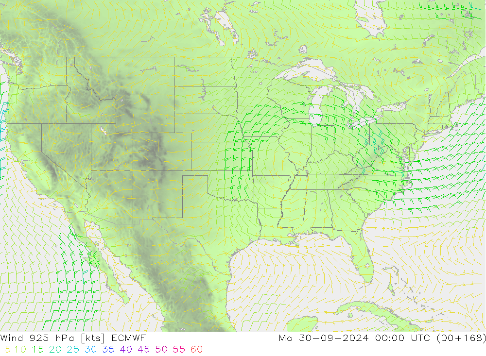 Wind 925 hPa ECMWF Mo 30.09.2024 00 UTC