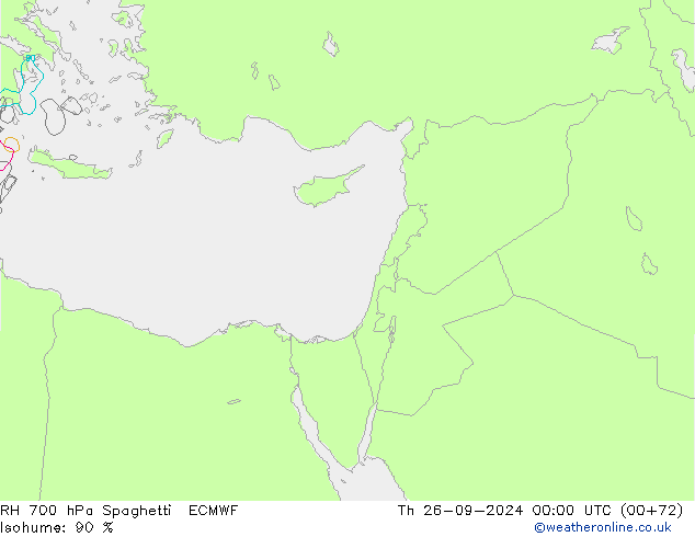 RH 700 hPa Spaghetti ECMWF Th 26.09.2024 00 UTC