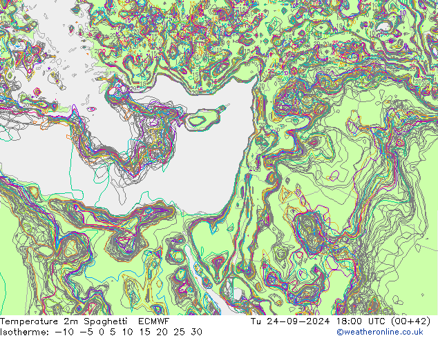 Temperature 2m Spaghetti ECMWF Tu 24.09.2024 18 UTC