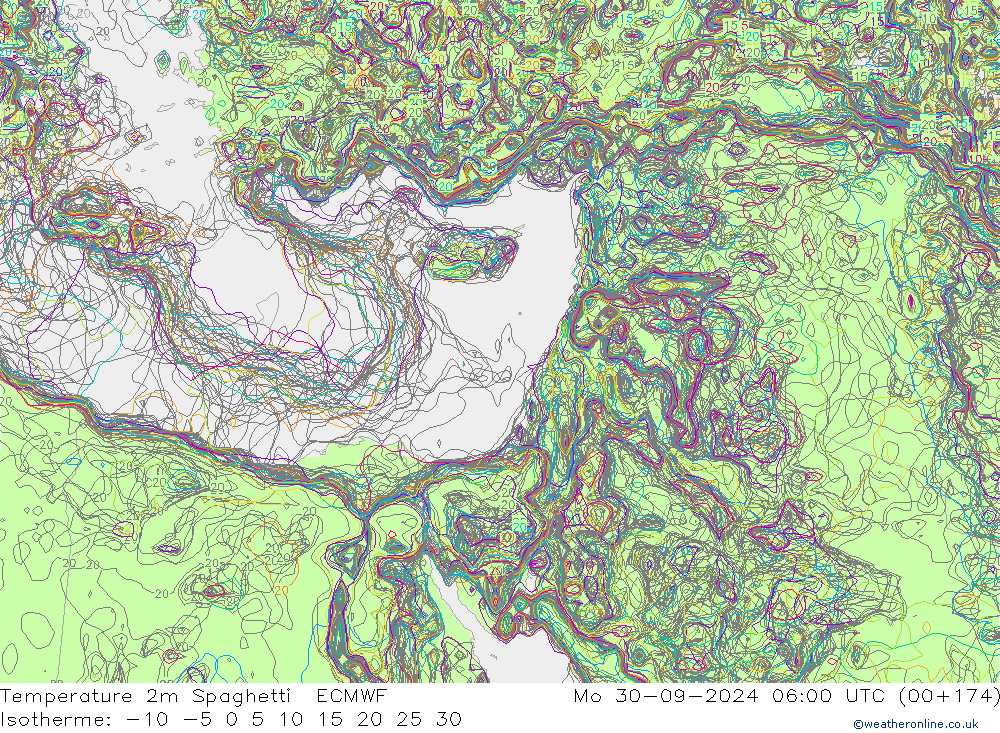 Temperature 2m Spaghetti ECMWF Mo 30.09.2024 06 UTC