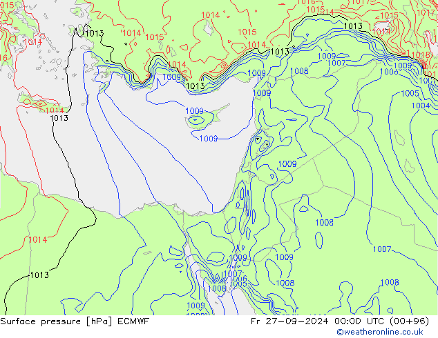 Atmosférický tlak ECMWF Pá 27.09.2024 00 UTC