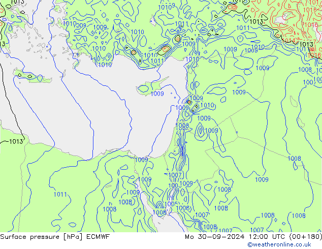 Surface pressure ECMWF Mo 30.09.2024 12 UTC