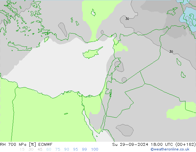 RH 700 hPa ECMWF Su 29.09.2024 18 UTC