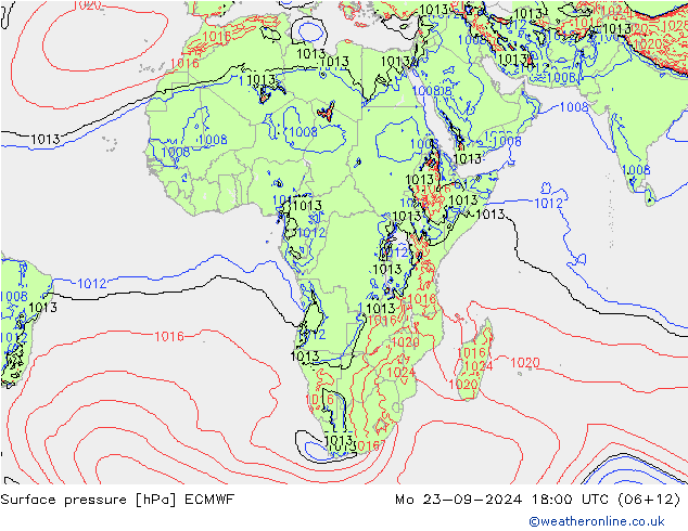 Surface pressure ECMWF Mo 23.09.2024 18 UTC