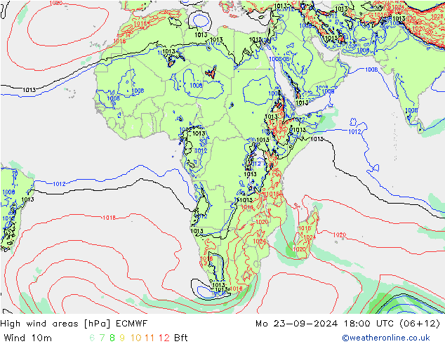 High wind areas ECMWF Po 23.09.2024 18 UTC