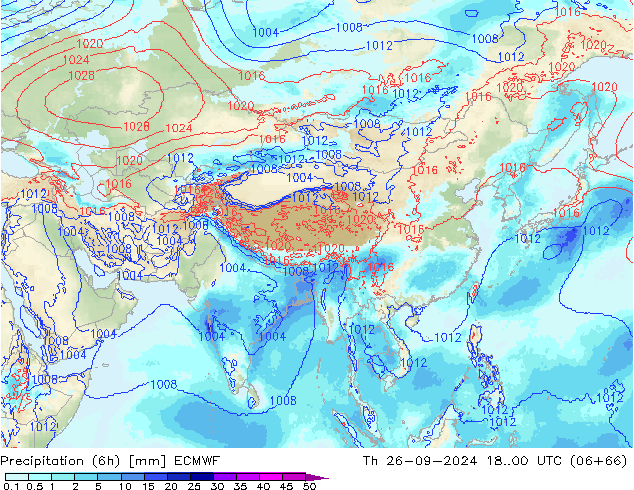 Precipitation (6h) ECMWF Th 26.09.2024 00 UTC