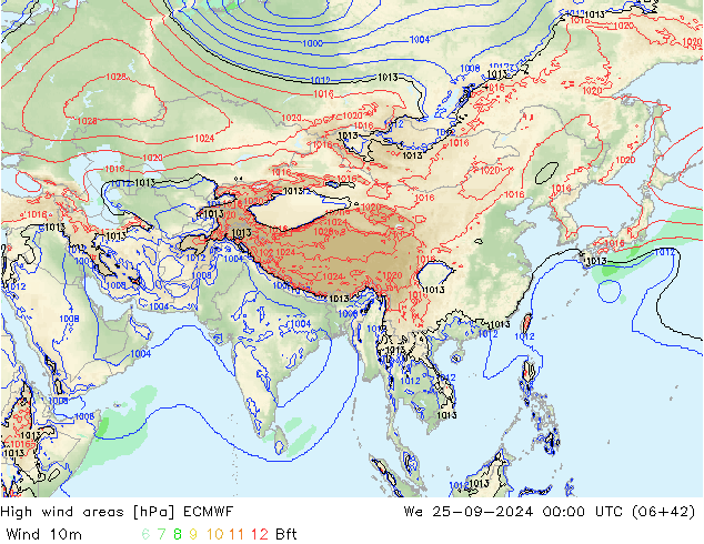 Izotacha ECMWF śro. 25.09.2024 00 UTC