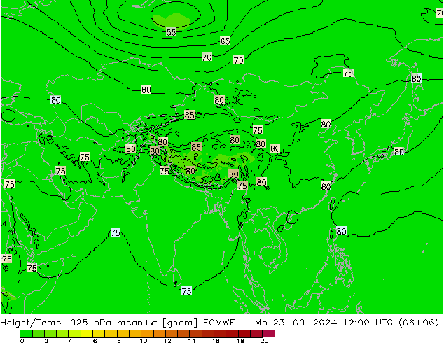 Height/Temp. 925 hPa ECMWF  23.09.2024 12 UTC