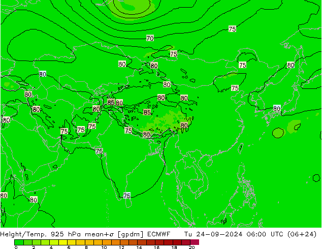 Height/Temp. 925 hPa ECMWF Tu 24.09.2024 06 UTC