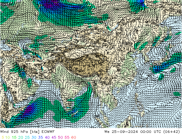 Wind 925 hPa ECMWF wo 25.09.2024 00 UTC