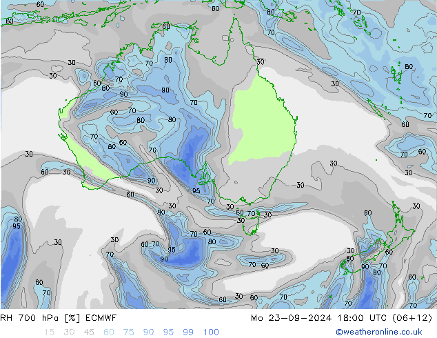 RH 700 hPa ECMWF Mo 23.09.2024 18 UTC