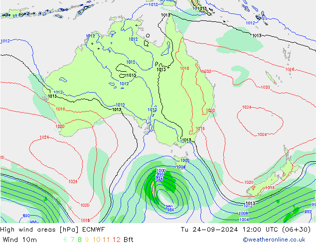 Windvelden ECMWF di 24.09.2024 12 UTC