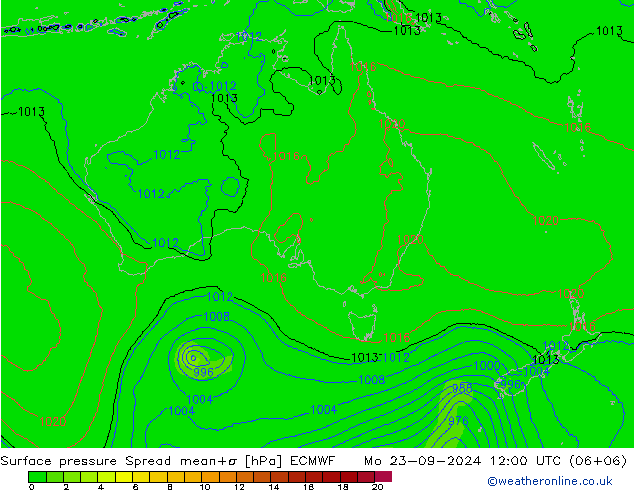 Surface pressure Spread ECMWF Mo 23.09.2024 12 UTC