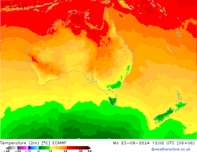 Temperature (2m) ECMWF Mo 23.09.2024 12 UTC