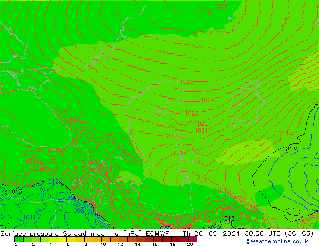 Surface pressure Spread ECMWF Th 26.09.2024 00 UTC