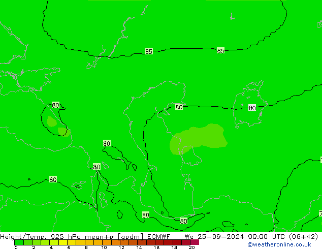 Height/Temp. 925 hPa ECMWF St 25.09.2024 00 UTC