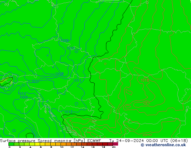 Luchtdruk op zeeniveau Spread ECMWF di 24.09.2024 00 UTC