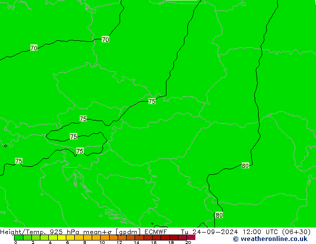 Height/Temp. 925 hPa ECMWF  24.09.2024 12 UTC