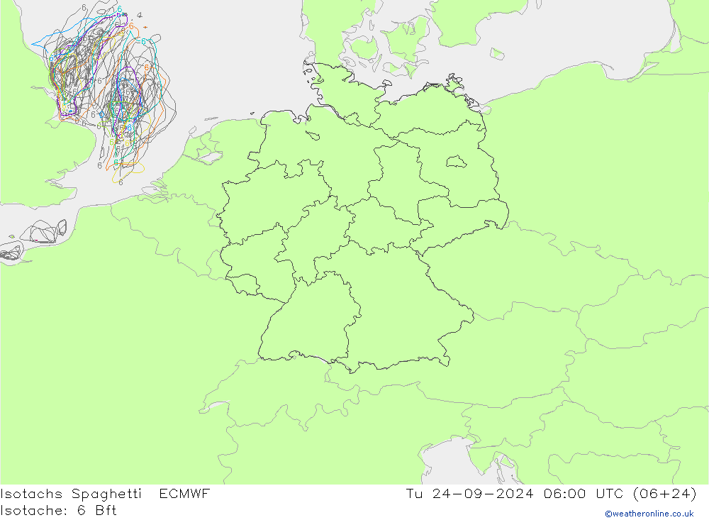 Isotachs Spaghetti ECMWF Út 24.09.2024 06 UTC