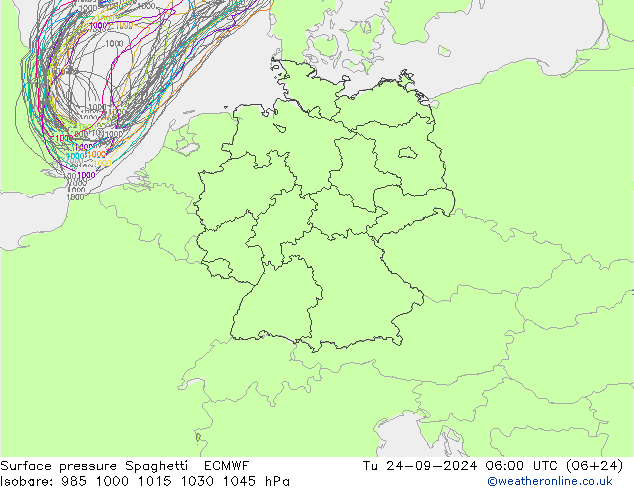 Atmosférický tlak Spaghetti ECMWF Út 24.09.2024 06 UTC