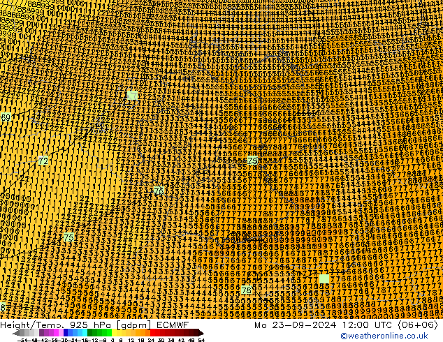 Yükseklik/Sıc. 925 hPa ECMWF Pzt 23.09.2024 12 UTC