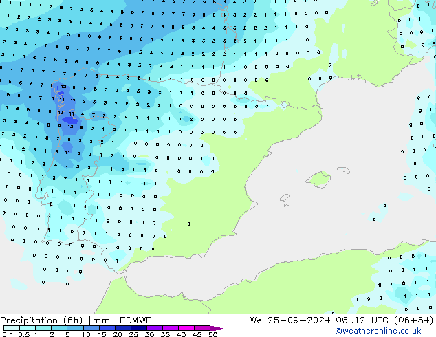 Nied. akkumuliert (6Std) ECMWF Mi 25.09.2024 12 UTC