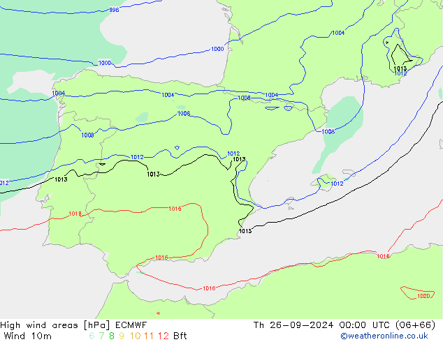 High wind areas ECMWF Th 26.09.2024 00 UTC