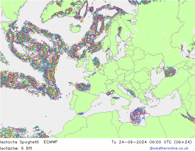 Isotachen Spaghetti ECMWF Di 24.09.2024 06 UTC