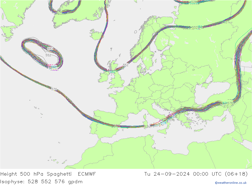 Height 500 hPa Spaghetti ECMWF mar 24.09.2024 00 UTC