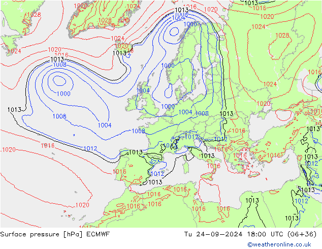 приземное давление ECMWF вт 24.09.2024 18 UTC