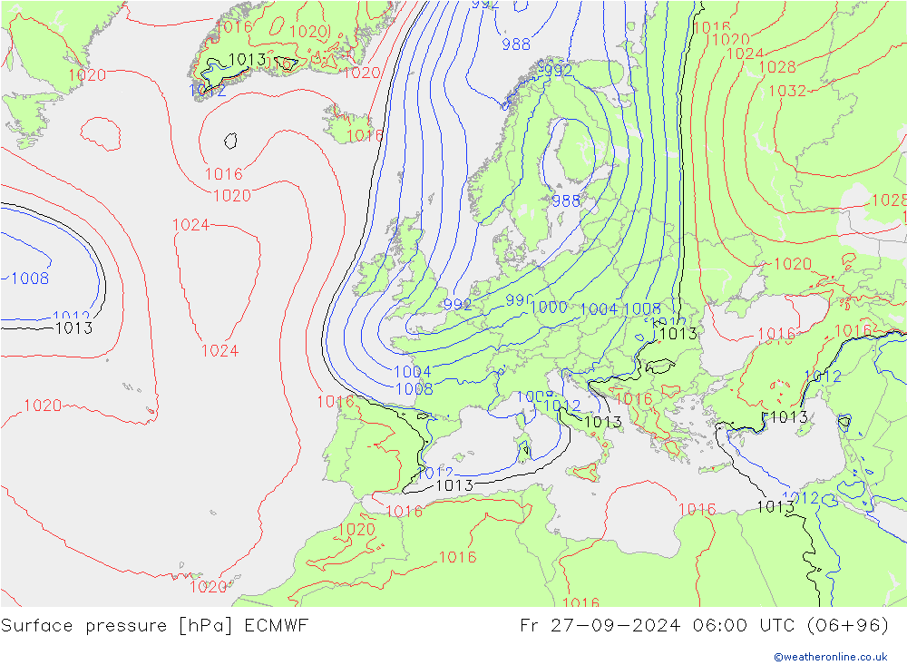 Bodendruck ECMWF Fr 27.09.2024 06 UTC