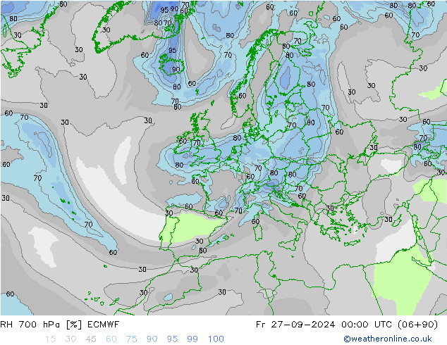 RH 700 hPa ECMWF pt. 27.09.2024 00 UTC